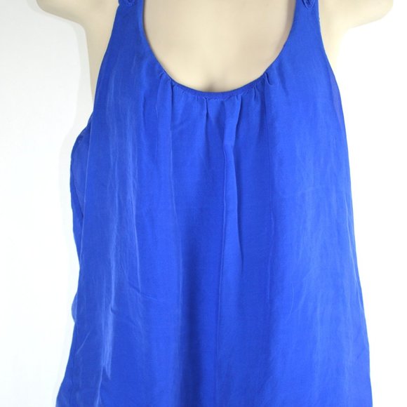 100% Silk Embroidered Royal Blue Razor Back Top - Picture 5 of 5